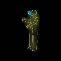 Juggler juggling with a positive emotion in neon light style vector