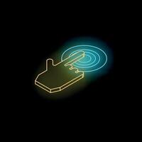 Neon yellow hand cursor clicking on digital button vector