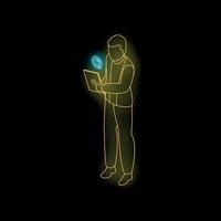 Businessman using tablet with email notification in neon style vector