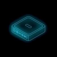 Neon blue internet router glowing on black background vector