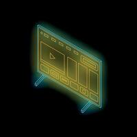 Smart tv neon sign showing streaming player interface on black background vector