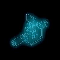 Professional digital camera showing recording status with glowing lines on black background vector