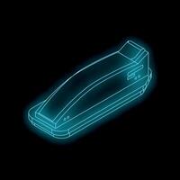 Futuristic sci fi neon glowing hovercraft floating on black background vector