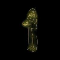Sad man crying and reading letter in neon light style vector