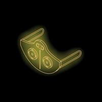 Modern respirator mask with filters glowing on dark background vector