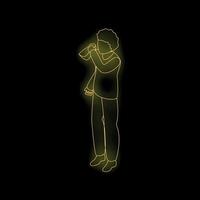 Man drinking from paper cup neon sign on black background vector