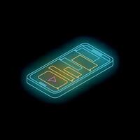 Neon smartphone showing streaming player and user interface elements vector