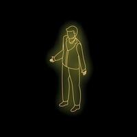 Businessman gesturing with open arms in neon light style vector