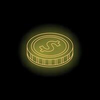 Glowing neon dollar coin sign representing wealth and finance on dark background vector