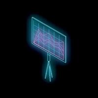 Neon isometric projection screen showing growing trend on black background vector