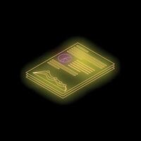 Neon yellow business report with charts and data analysis glowing on black background vector