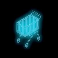 Glowing neon shopping cart on dark background representing online shopping vector