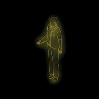 Paramedic gesturing with open hand in golden neon light vector