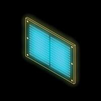 Neon glowing server rack on black background, isometric projection vector