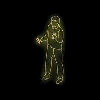 Man exercising with dumbbells, neon sign on black background vector