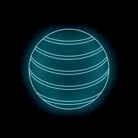 Glowing neon blue planet with horizontal lines on black background vector