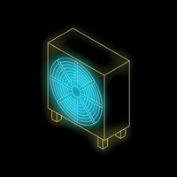 Glowing neon air conditioner on dark background cooling system vector