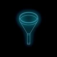 Neon blue funnel glowing on dark background symbolizing filtering and sorting vector