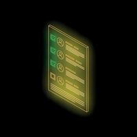 Neon checklist showing completed tasks and user profiles on dark background vector
