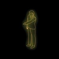 Businessman pointing with index finger in neon light style vector