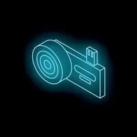 Neon blue usb drive protecting data with fingerprint scanner in isometric view vector