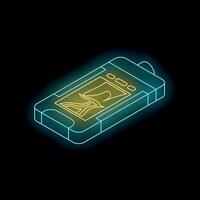 Glowing neon mobile phone showing navigation app isometric view vector
