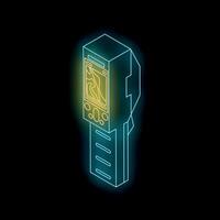 Neon glowing gps navigator device showing map in isometric view vector