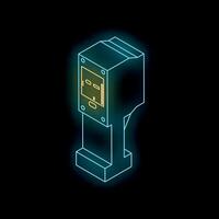 Neon sign representing retro arcade game console displaying simple pixel art graphics vector