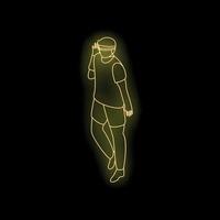 Gamer wearing virtual reality headset playing videogames using futuristic neon glowing lines vector