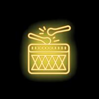 Neon drum set with drumsticks playing music vector