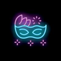 Neon carnival mask with feathers and sparkles shining brightly vector