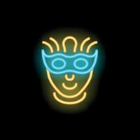Neon sign representing a person wearing a carnival mask and smiling vector
