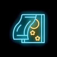 Neon open book with moon and stars on black background vector