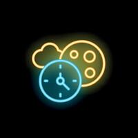 Neon clock showing night time with moon and clouds vector