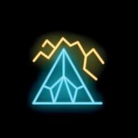 Neon sign representing a glowing diamond with mountain peaks in the background vector