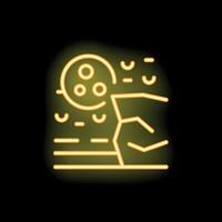 Neon illustration of a meteor causing an earthquake with debris flying vector