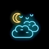 Crescent moon shining over clouds in a neon night sky vector
