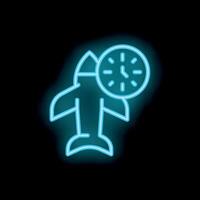 Neon airplane icon representing punctual departure time vector