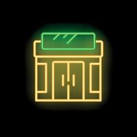 Neon sign representing a store or shop with illuminated canopy and double doors vector
