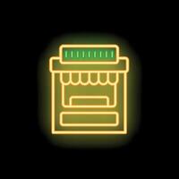 Neon sign representing a kiosk or small shop with a green and yellow glow vector