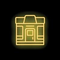 Neon sign representing a building with glowing windows and door vector