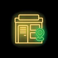 Neon store location icon glowing on dark background vector