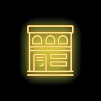 Glowing neon building icon representing modern architecture and urban landscape vector