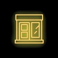 Glowing neon window sign illuminating dark background vector