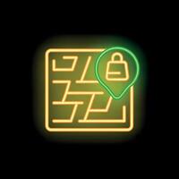 Neon green location pin showing locked destination on maze vector