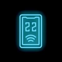 Neon blue smartphone showing 22 degrees celsius temperature on black background vector