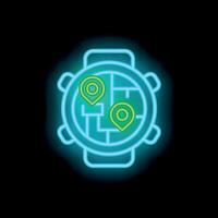 Smartwatch showing gps location tracking on map in neon style vector