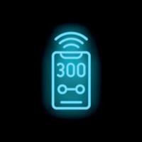 Neon smartphone emitting wifi signal showing number 300 on black background vector