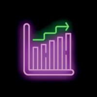 Neon style bar chart showing growth with upward arrow vector