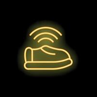Smart shoe transmitting data wirelessly via neon icon vector